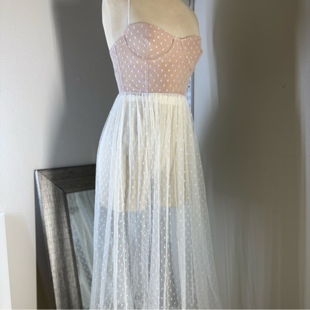 White Fox Boutique sheer Polka Dot maxi Dress in cream and White